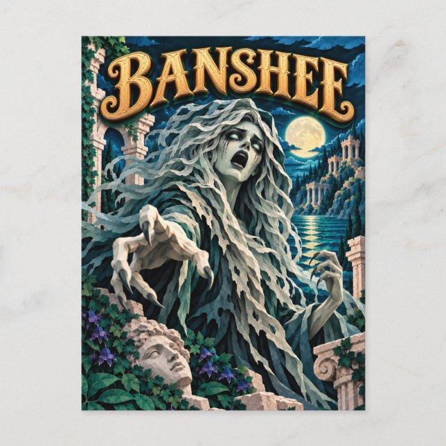 Carte Postale Banshee, monstre en papier découpé (Devant)