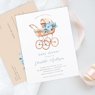 Carte Postale Baptême Bébé Poussette Vintage Mixte