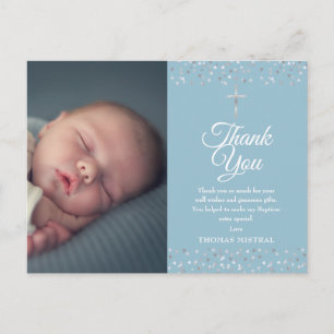 Carte Postale Baptême Christening Cœurs Argentés Photo Merci
