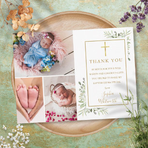Carte Postale Baptême Christening Verdure 3 Photo Merci 
