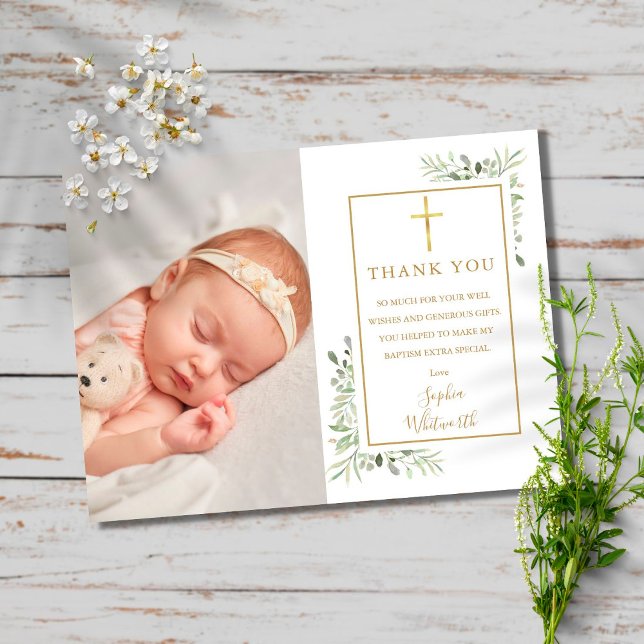 Carte Postale Baptême Christening Verdure Photo Merci (Créateur téléchargé)