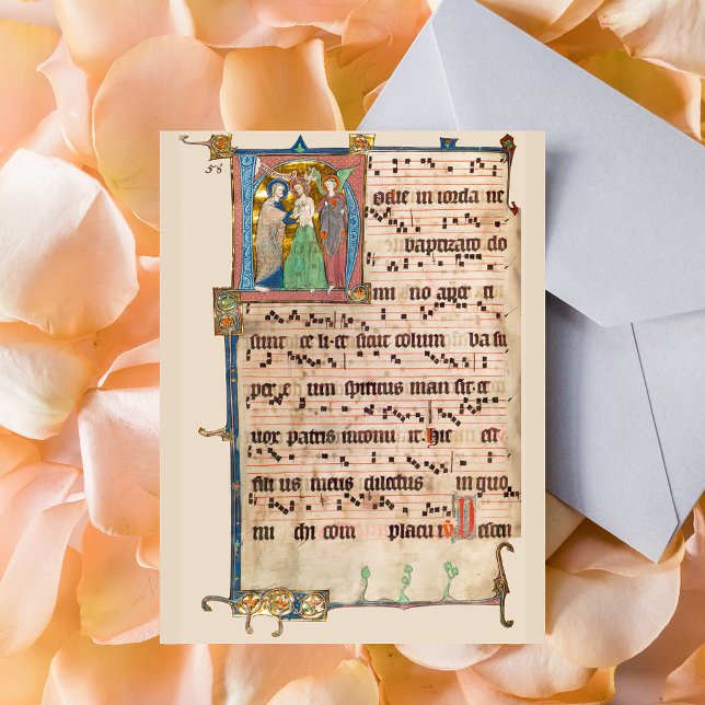 Carte Postale Baptême de Jésus Christ Manuscrit de Chant Médiéva (Baptism of Jesus Christ Medieval Chant Manuscript Latholic Christian Latin Liturgy Postcard)