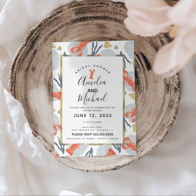 Carte Postale Baptême de mariage crustacé homard à l'aquarelle  (Créateur téléchargé)