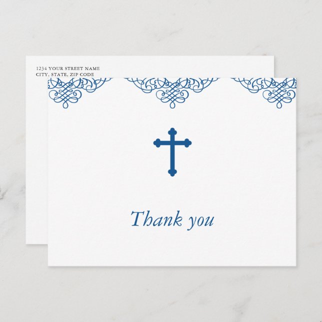 Carte Postale Baptême des garçons bleus/Merci du baptême (Devant / Derrière)