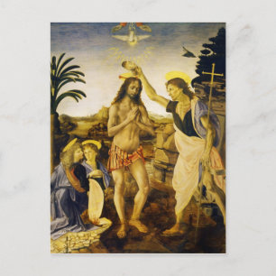 Carte Postale Baptême du Christ par Da Vinci et Verrocchio