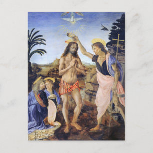 Carte Postale Baptême du Christ par Verrocchio, Léonard de Vinci