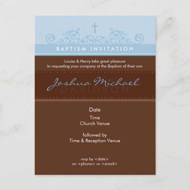Carte Postale BAPTISM INVITATION :: élégant 3 (Devant)