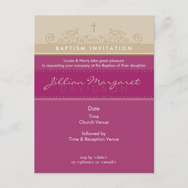 Carte Postale BAPTISM INVITATION :: élégant 4 (Devant)
