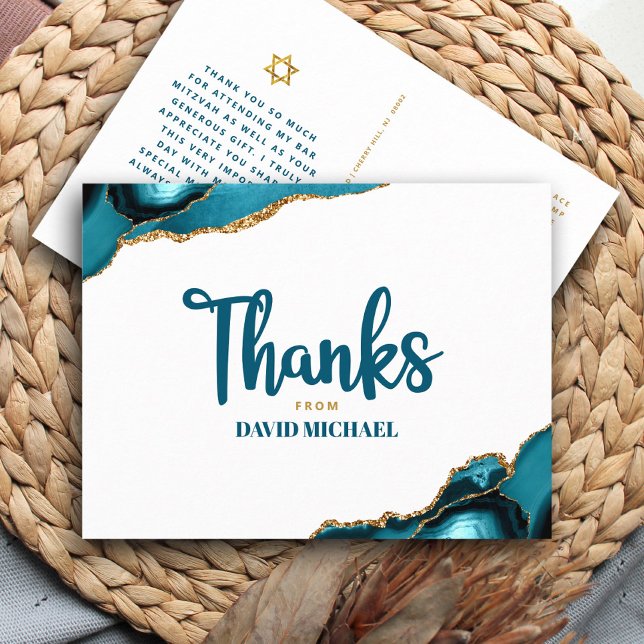 Carte Postale Bar Mitzvah Turquoise Agate Écriture Gras Merci (Créateur téléchargé)