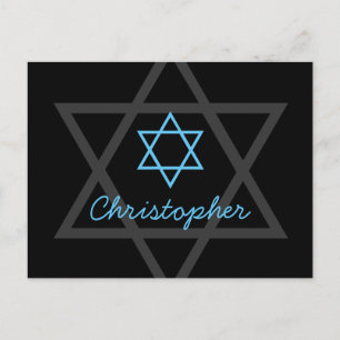 Carte Postale Bar noir et bleu Mitzvah Merci