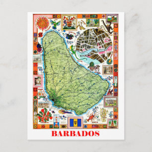 Carte Postale Barbade, île carte, attractions touristiques, vint