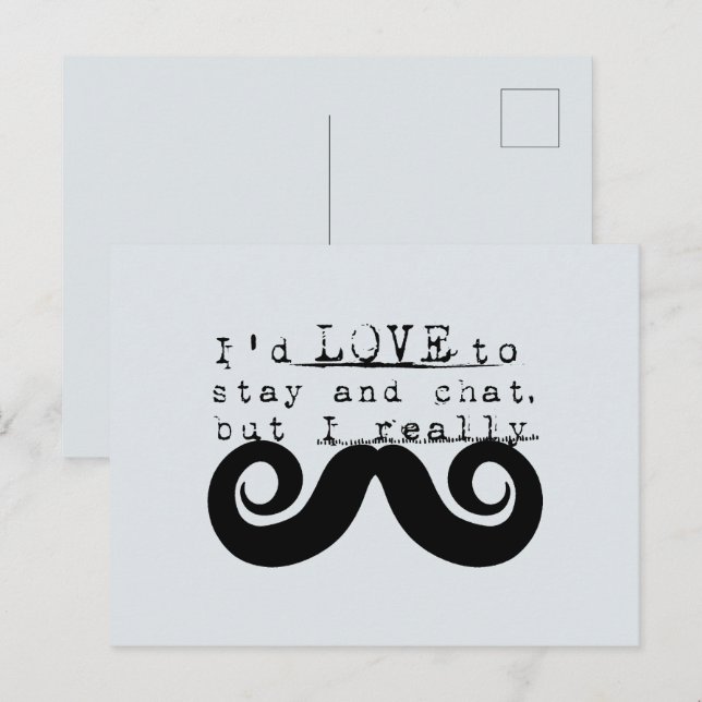 Carte Postale Barbe bleue grise noire drôle humour Je Moustache (Devant / Derrière)