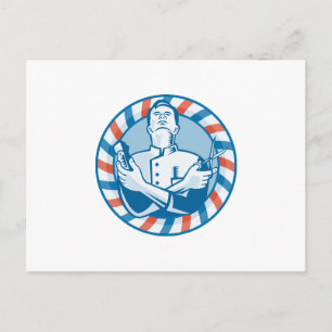 Carte Postale Barbier Avec Clipper Hair Cutter et Ciseaux