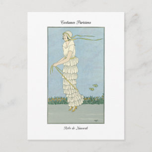 Carte Postale Barbier Fine Art Fashion Illustration Robe Nansouk