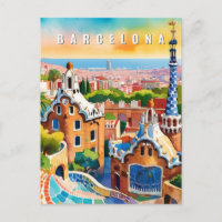 Barcelona Espagne Park Guel Retro Travel