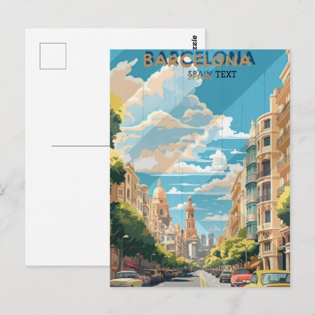 Carte Postale Barcelona Espagne Voyage Design de l'affiche Voyag (Devant / Derrière)