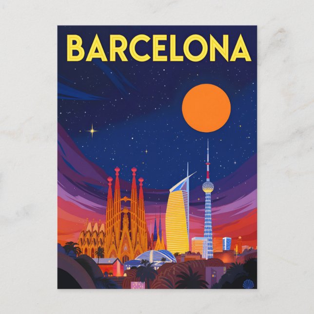 Carte Postale Barcelona Night Skyline Sagrada Familia (Devant)