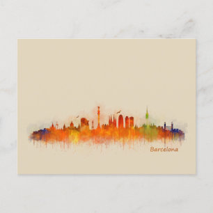 Carte Postale Barcelona Spain City Skyline. Aquarelle