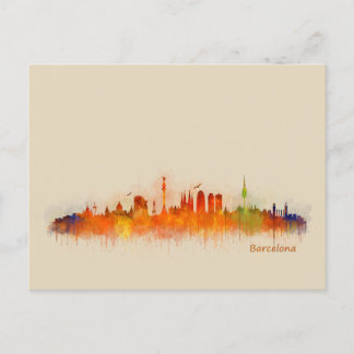 Carte Postale Barcelona Spain City Skyline. Aquarelle