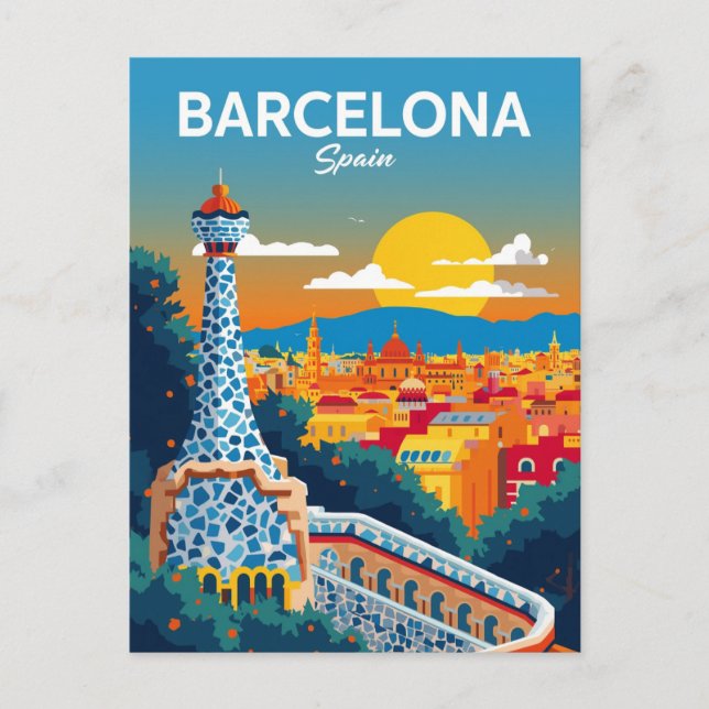 Carte Postale Barcelona Spain Park Guell Vintage Travel (Devant)