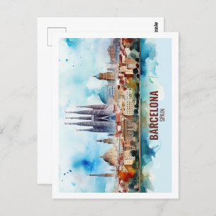 Carte Postale Barcelone Espagne célèbre Travel Place Watercolor