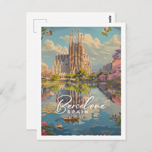 Carte Postale Barcelone Espagne Célèbre Vintage voyage Place (Devant / Derrière)