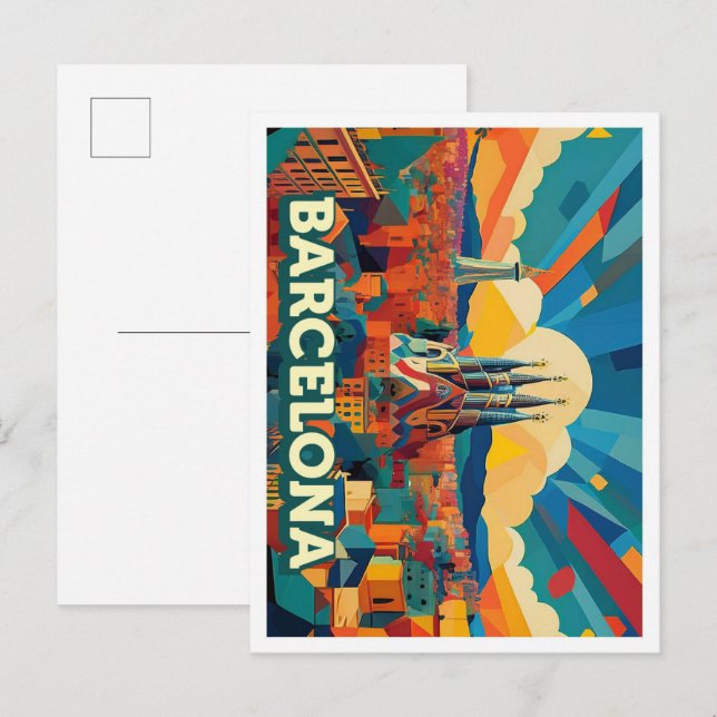 Carte Postale Barcelone Espagne coloré artistique (Devant / Derrière)