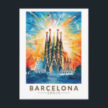 Carte Postale Barcelone Espagne La Sagrada Familia Travel Art<br><div class="desc">Conception de voyage vectorielle rétro de Barcelone. Barcelone,  capitale cosmopolite de la Catalogne espagnole,  est connue pour son art et son architecture.</div>