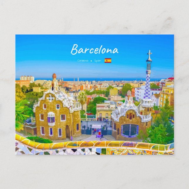 Carte Postale Barcelone, Espagne - Parc Guell Mosaïque Gaudi (Devant)
