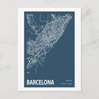 Carte Postale Barcelone Espagne Plan de la ville Ligne Art Blue 