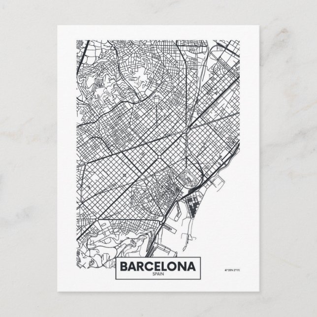 Carte Postale Barcelone, Espagne | Plan de ville (Devant)