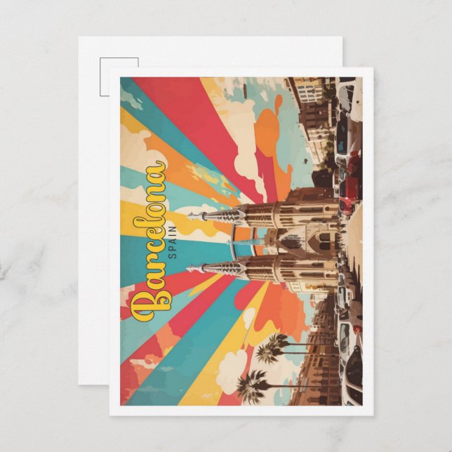 Carte Postale Barcelone Espagne Pop Art Voyage Illustration (Devant / Derrière)