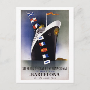 Carte Postale Barcelone Espagne Poster vintage 1944