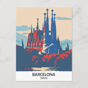Carte Postale Barcelone Espagne Retro Artwork Travel