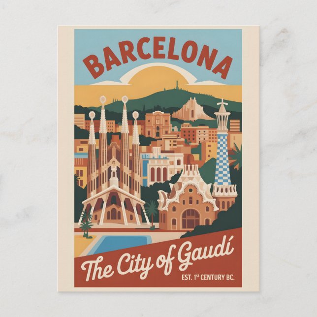 Carte Postale Barcelone Espagne Rétro Silhouette Paysage Urbain  (Devant)