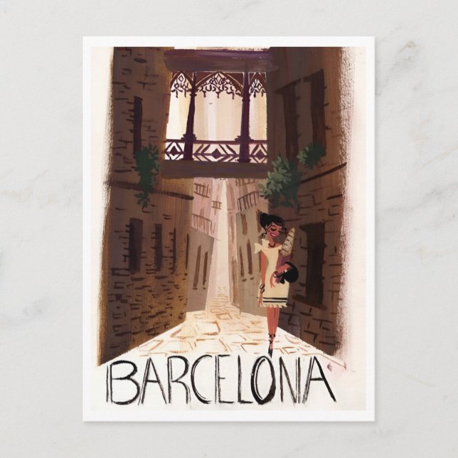 Carte Postale Barcelone Espagne Retro Voyage vacances Inspiré (Devant)