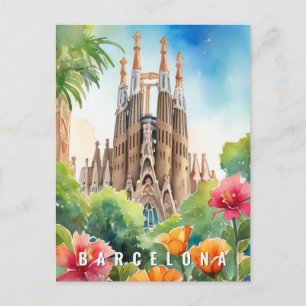 Carte Postale Barcelone Espagne Sagrada Familia Retro Voyage