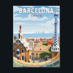 Carte Postale Barcelone Espagne Travel Art Vintage<br><div class="desc">Conception de voyage vectorielle rétro de Barcelone. Barcelone,  capitale cosmopolite de la Catalogne espagnole,  est connue pour son art et son architecture.</div>