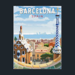 Carte Postale Barcelone Espagne Travel Art Vintage<br><div class="desc">Conception de voyage vectorielle rétro de Barcelone. Barcelone,  capitale cosmopolite de la Catalogne espagnole,  est connue pour son art et son architecture.</div>