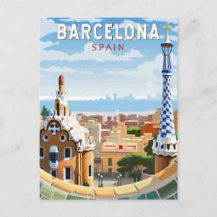 Carte Postale Barcelone Espagne Travel Art Vintage