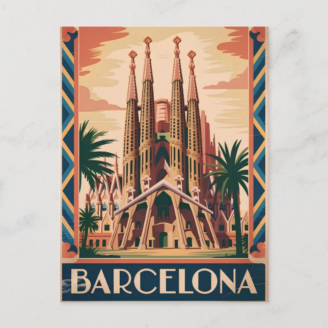 Carte Postale Barcelone Espagne vintage (Devant)