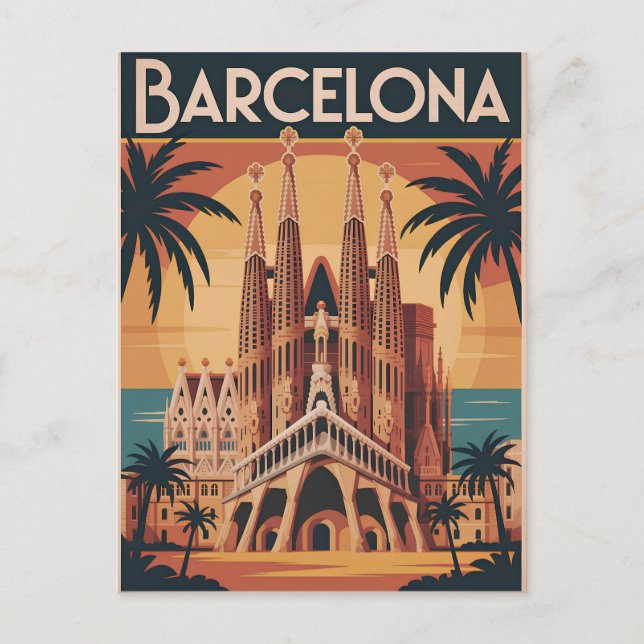 Carte Postale Barcelone Espagne vintage (Devant)