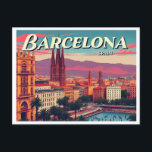 CARTE POSTALE BARCELONE ESPAGNE VINTAGE<br><div class="desc">La carte postale de Barcelone de style vintage présente un design d'inspiration rétro,  parfait comme un souvenir de voyage,  un souvenir d'Espagne,  un objet de collection,  ou un cadeau pour les amoureux et les voyageurs de Barcelone.</div>