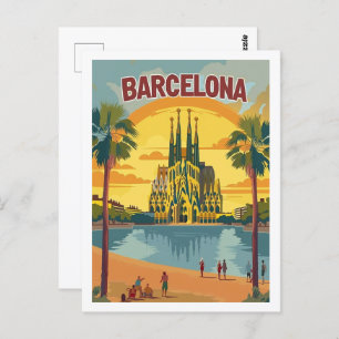 Carte Postale Barcelone Espagne Vintage célèbre Travel Place