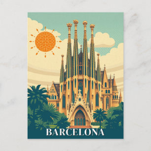 Carte Postale Barcelone Espagne Voyage Abstrait Rétro
