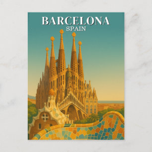 Carte Postale Barcelone Espagne Voyage Abstrait Vintage