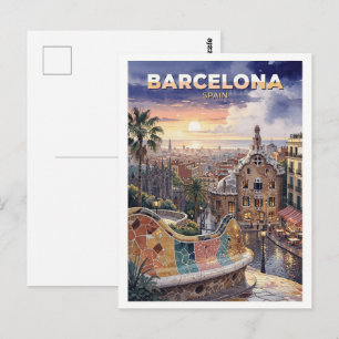 Carte Postale Barcelone Espagne Voyage Rétro