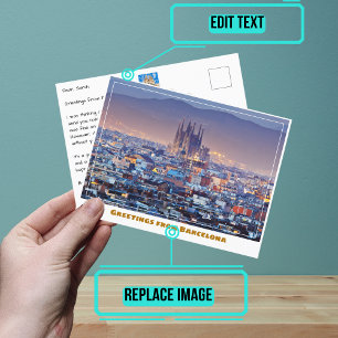 Carte Postale Barcelone Espagne Vue d'ensemble avec Sagrada Fami