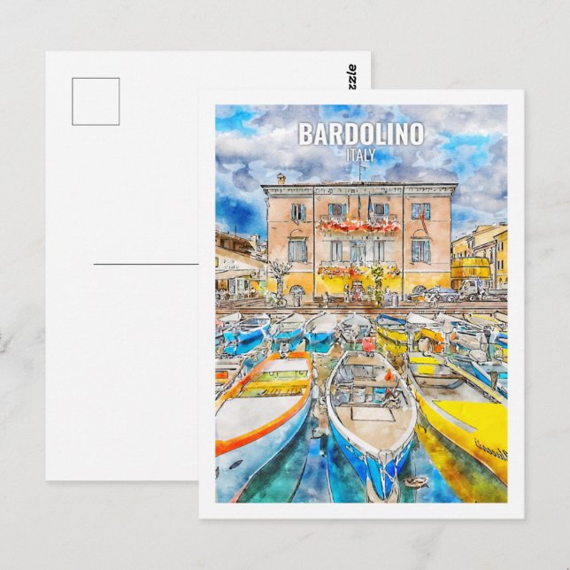 Carte Postale Bardolino Italie Fameux Voyage Aquarelle croquis (Devant / Derrière)