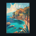 Carte Postale Bari Italie Travel Art Vintage<br><div class="desc">Conception de déplacement vectoriel rétro Bari. Bari est une ville portuaire sur la mer Adriatique et la capitale de la région des Pouilles dans le sud de l'Italie.</div>